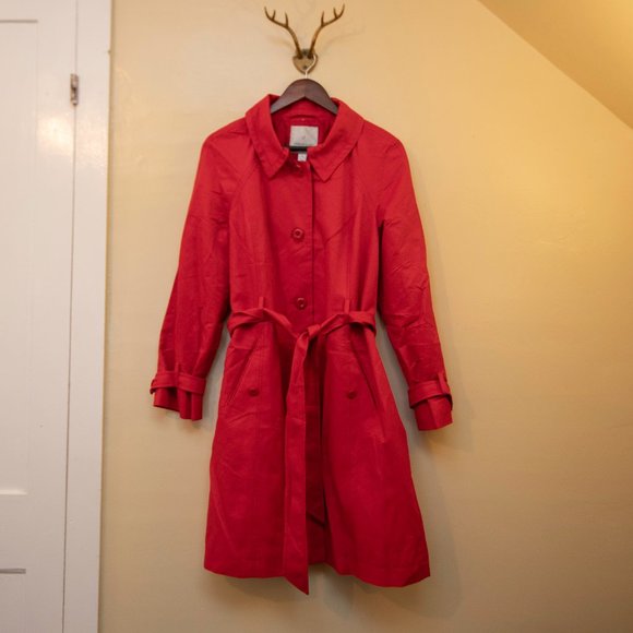 Designer Classique Vintage Classic Red Trench Coat, 70's Vintage Trench Coat NWT - Picture 15 of 16